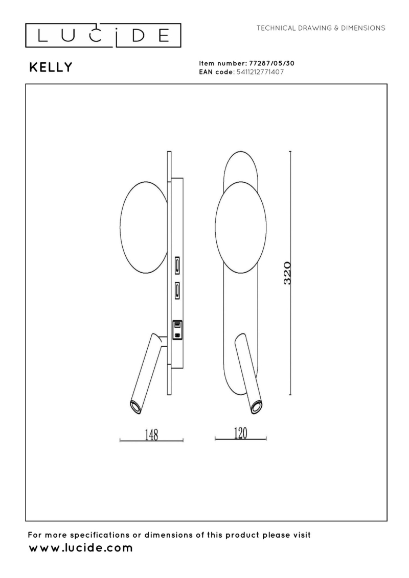 Lucide KELLY - Nočná lampa / Nástenné svietidlo - LED - 1x3,5W 3000K - Čierna